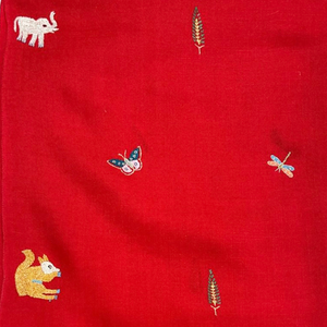 Insect Embroidered Shawl Red