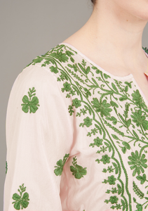 Silk Embroidered Dress Pink with Green