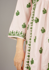 Silk Embroidered Dress Pink with Green