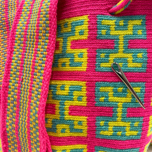 Wayuu Mochila Mini Neon Pink with Yellow