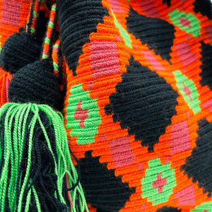 Wayuu Mochila Medium Orange and Black