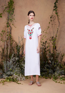 Eva Dress Maxi White with Multi