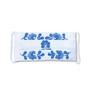 kids white cotton face mask/face covering with blue matyo hand embroidery
