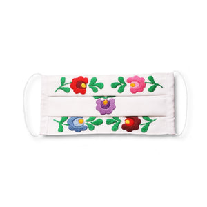 white cotton face mask/ face covering with multicolour matyo floral embroidery