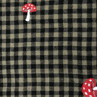 Mushroom Embroidered Shawl Black and Tan Mini Check
