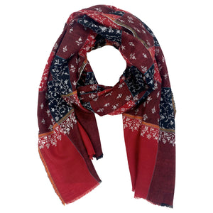 Floral Embroidered Shawl Red and Black Check