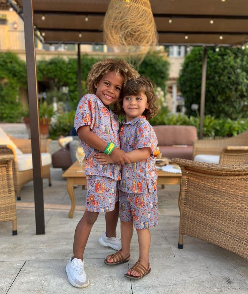 Kids Aryo Shirt and Otto Shorts Bihar Blessings Periwinkle