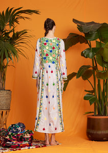 Silk Embroidered Dress White with Multi