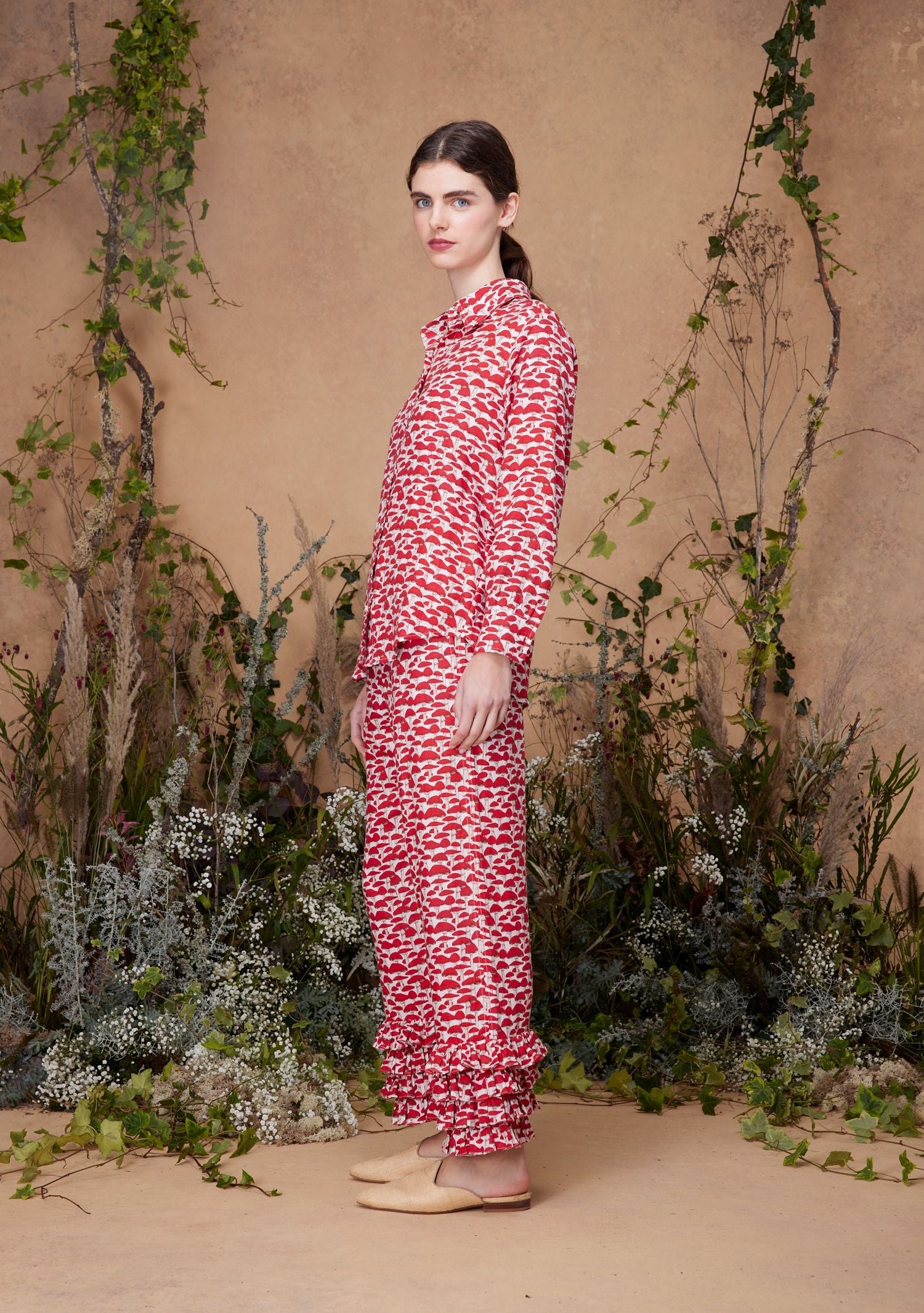 Fern Shirt Red Mushroom Linen