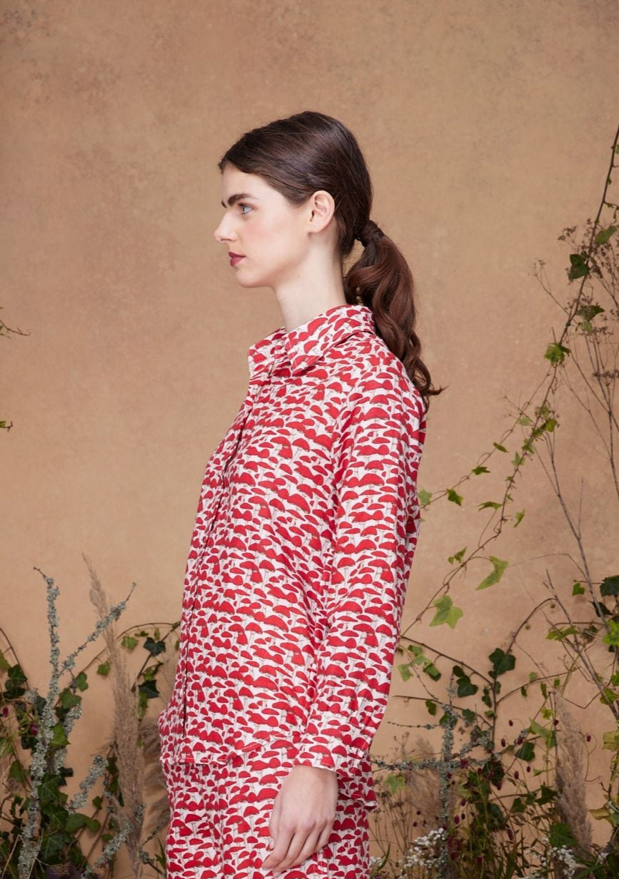 Fern Shirt Red Mushroom Linen