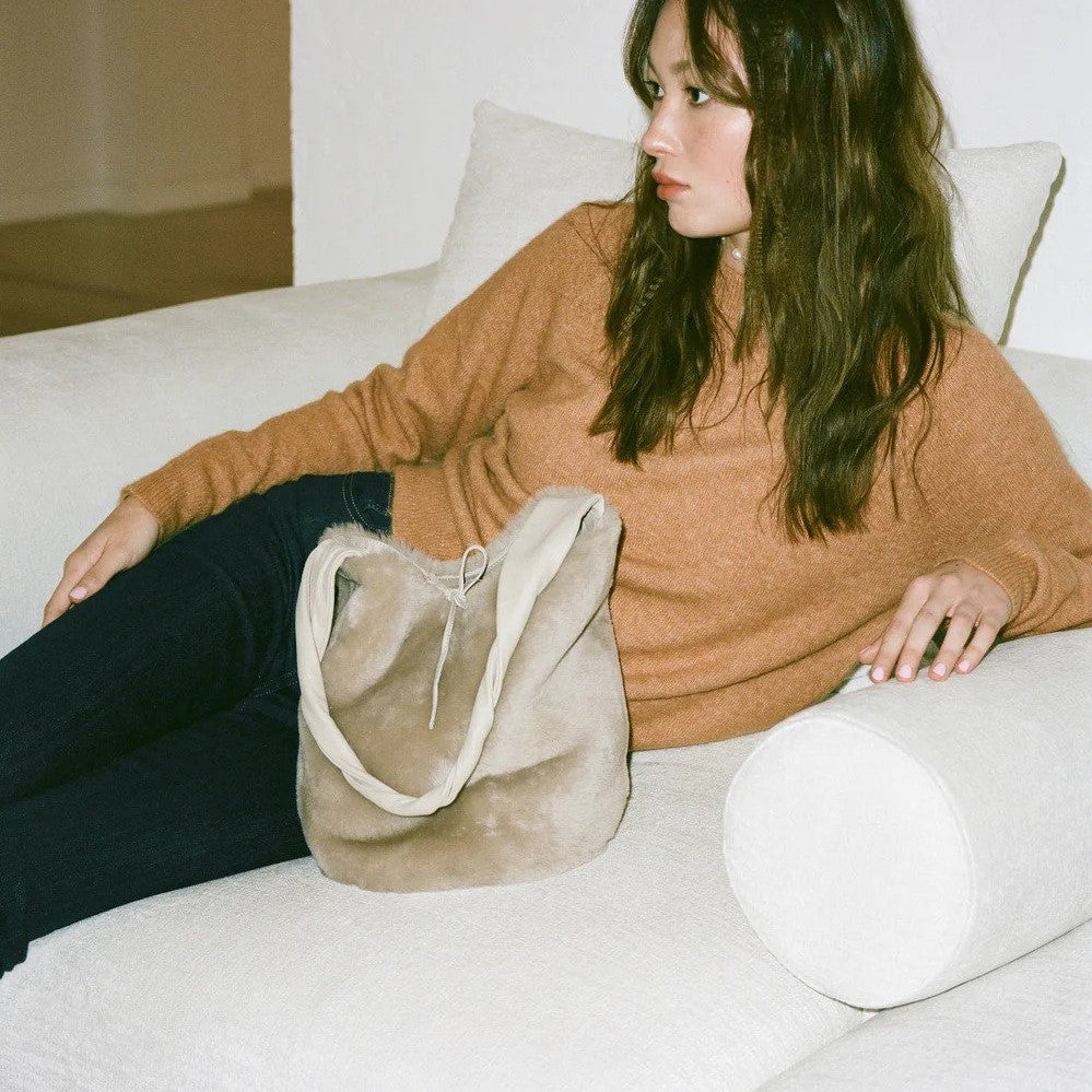 Reversible Shearling Bucket Bag Natural