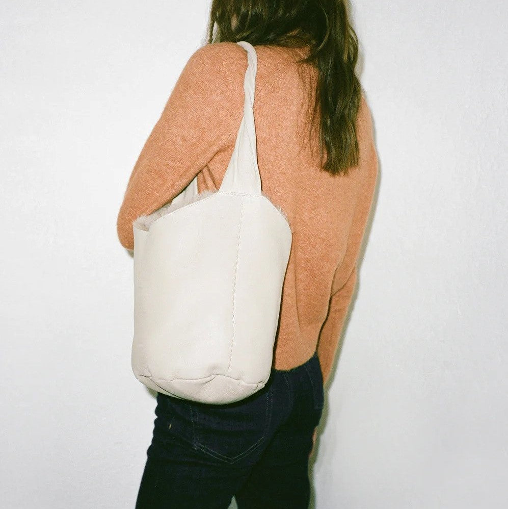 Reversible Shearling Bucket Bag Natural