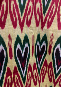 Uzbek Cotton Ikat Coat Wheat, Red and Green