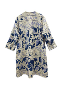 Uzbek Suzani Coat White with Blue II