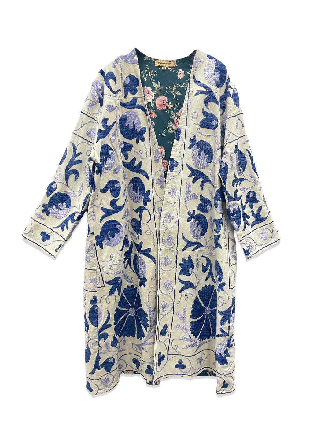 Uzbek Suzani Coat White with Blue II