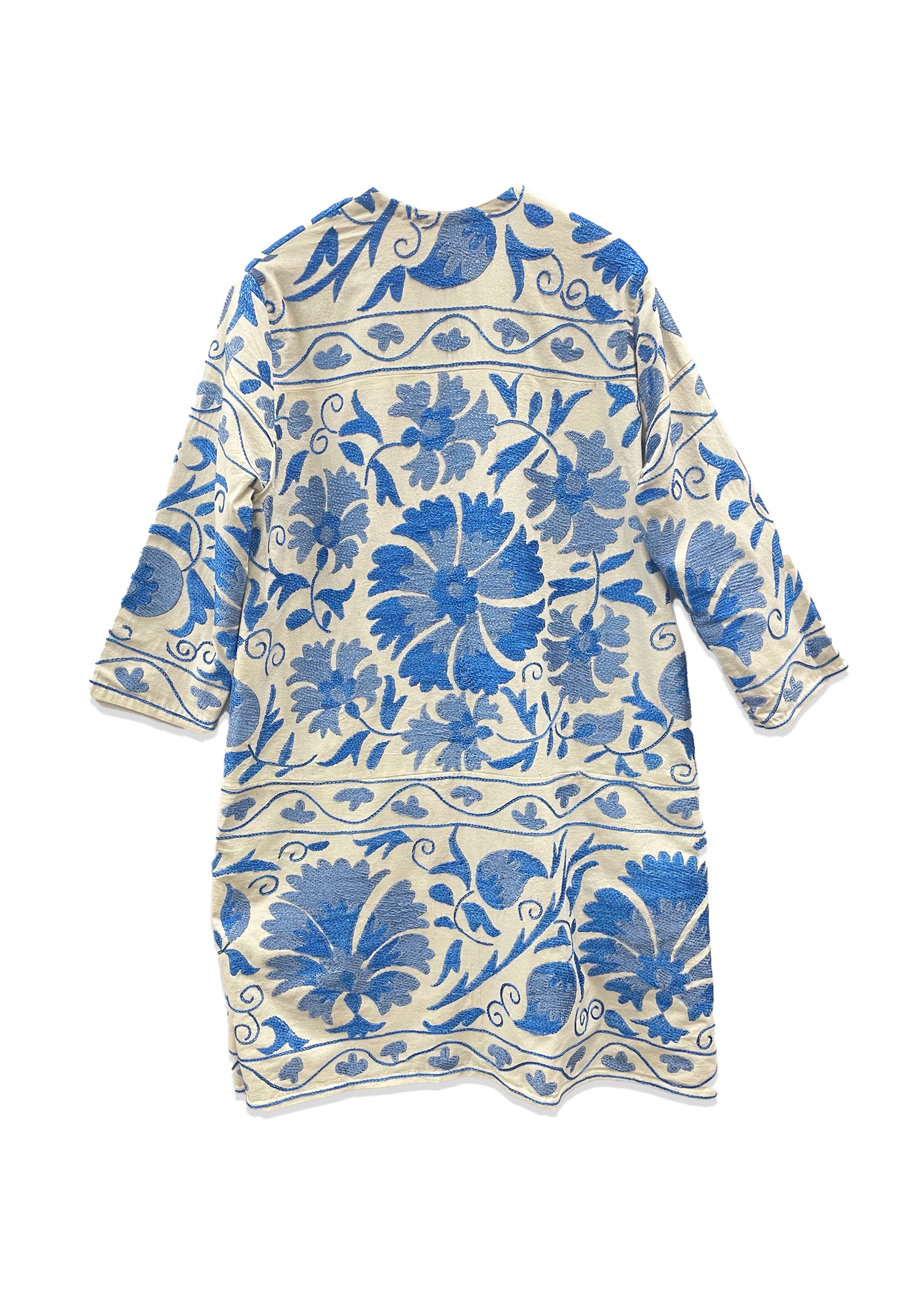 Uzbek Suzani Coat White with Blue II
