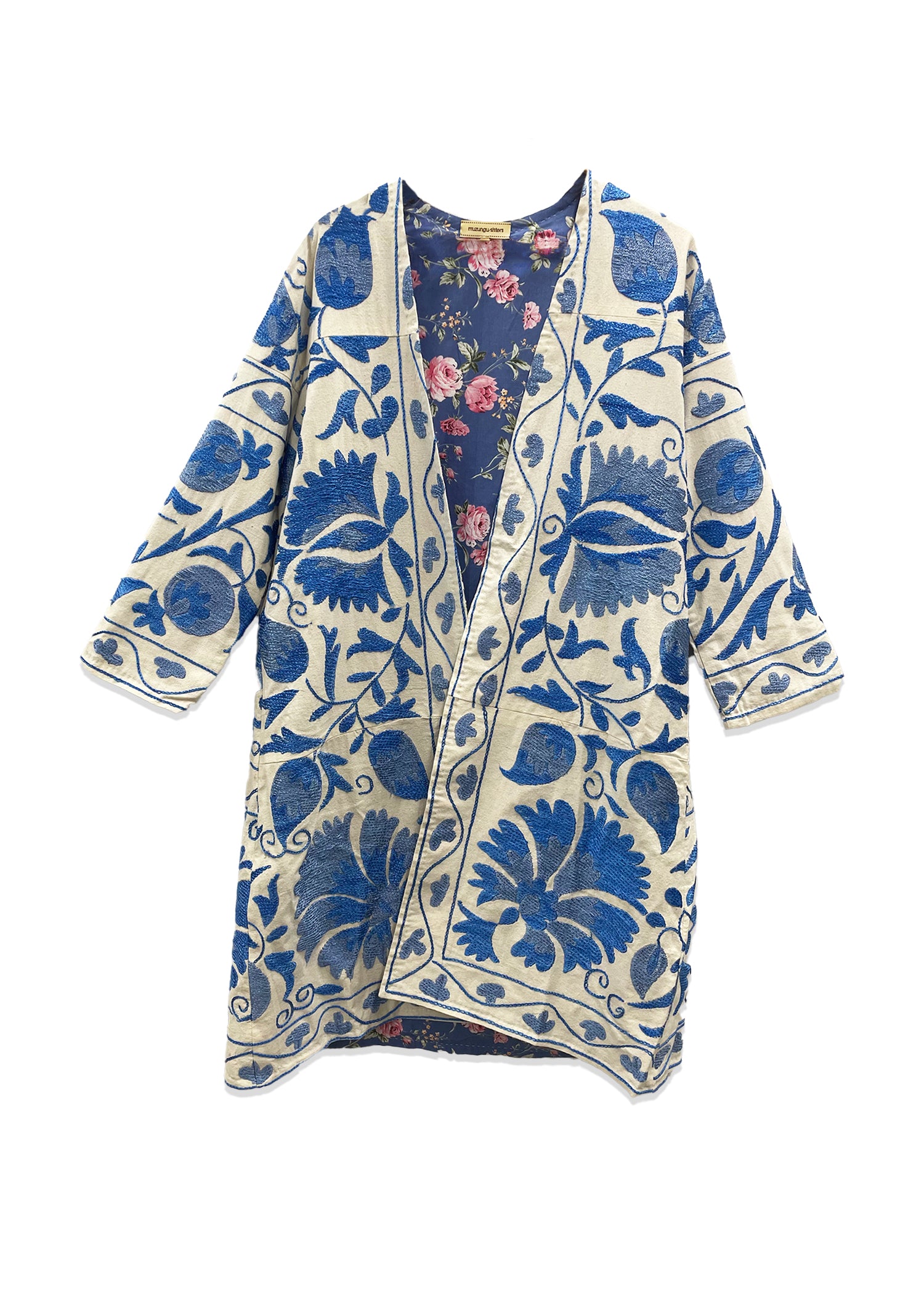 Uzbek Suzani Coat White with Blue II