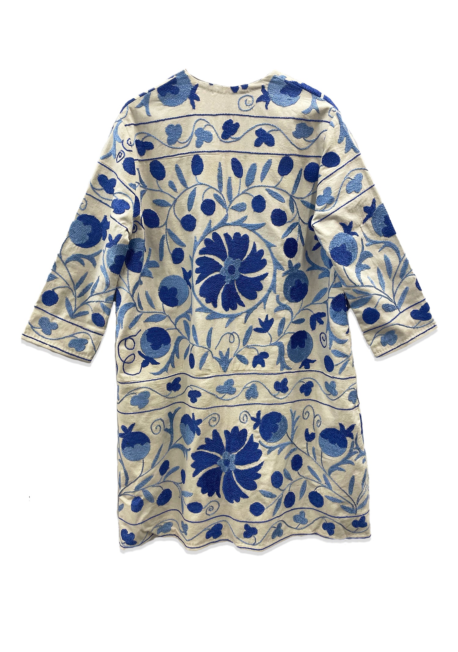 Uzbek Suzani Coat White with Blue II