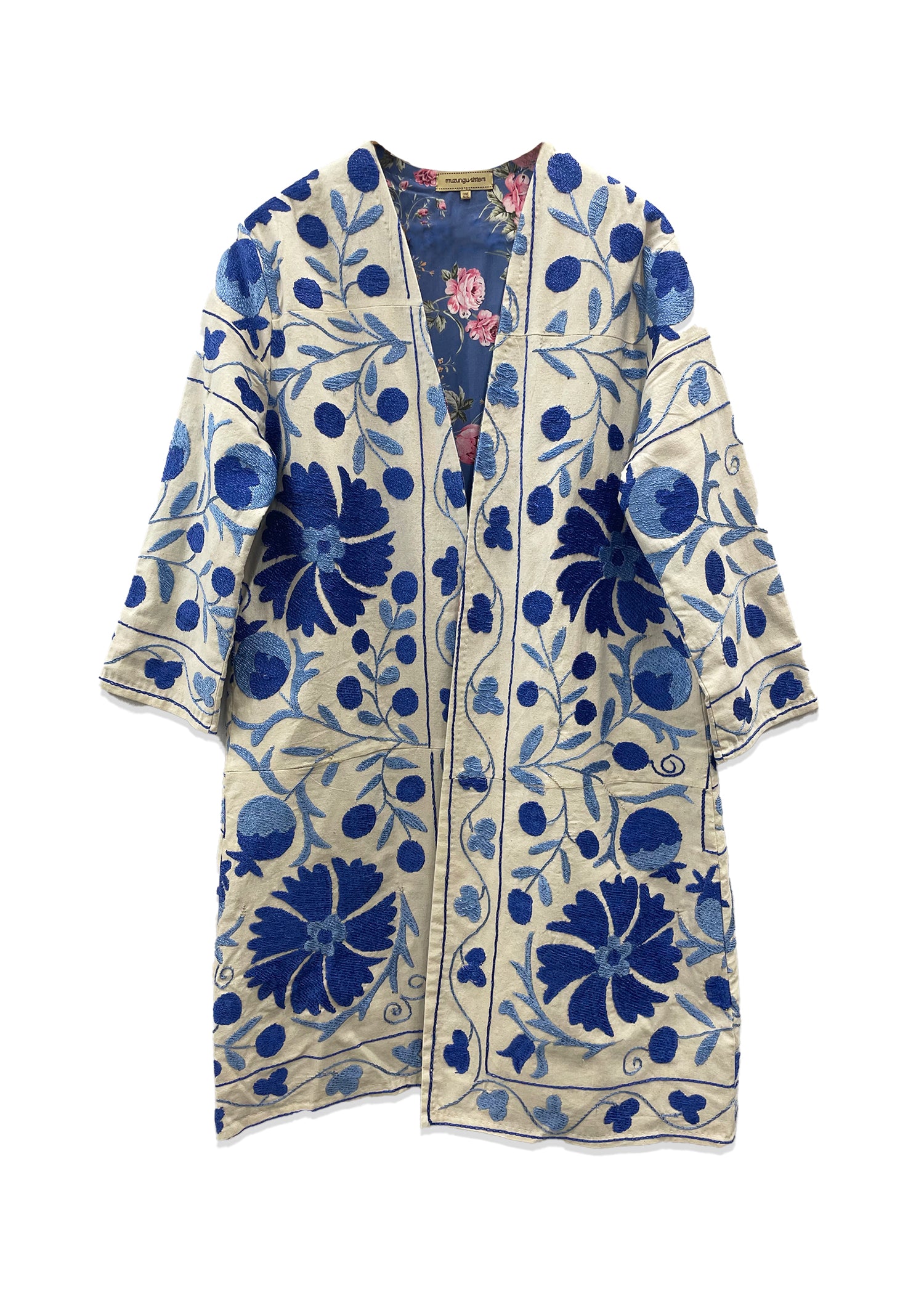 Uzbek Suzani Coat White with Blue II