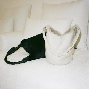 Reversible Shearling Bucket Bag Natural