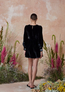 Emma Dress Black with Mushroom Embroidery