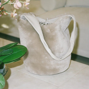 Reversible Shearling Bucket Bag Natural